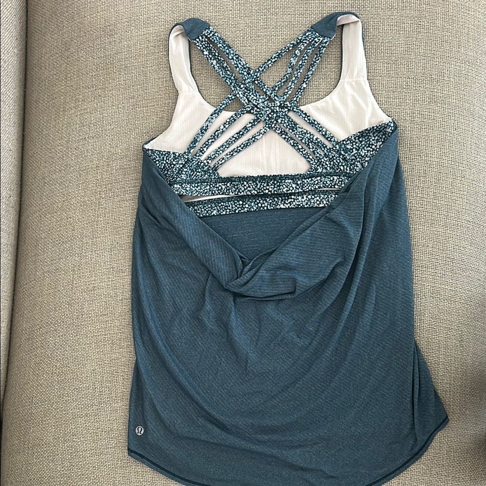 Lululemon Blue and White Strappy Top Size 6